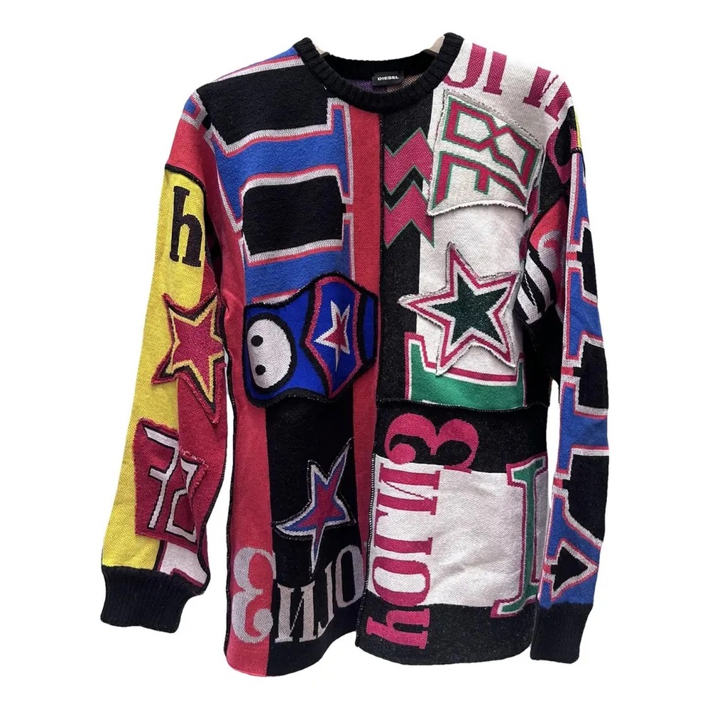 Diesel NEW RARE Stitched Knit Sweater Patchwork Soccer Scarves 2016 Size Medium
